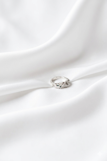 Organic Textured Silver Ring | Lab Emerald & Moissanite Jewelry