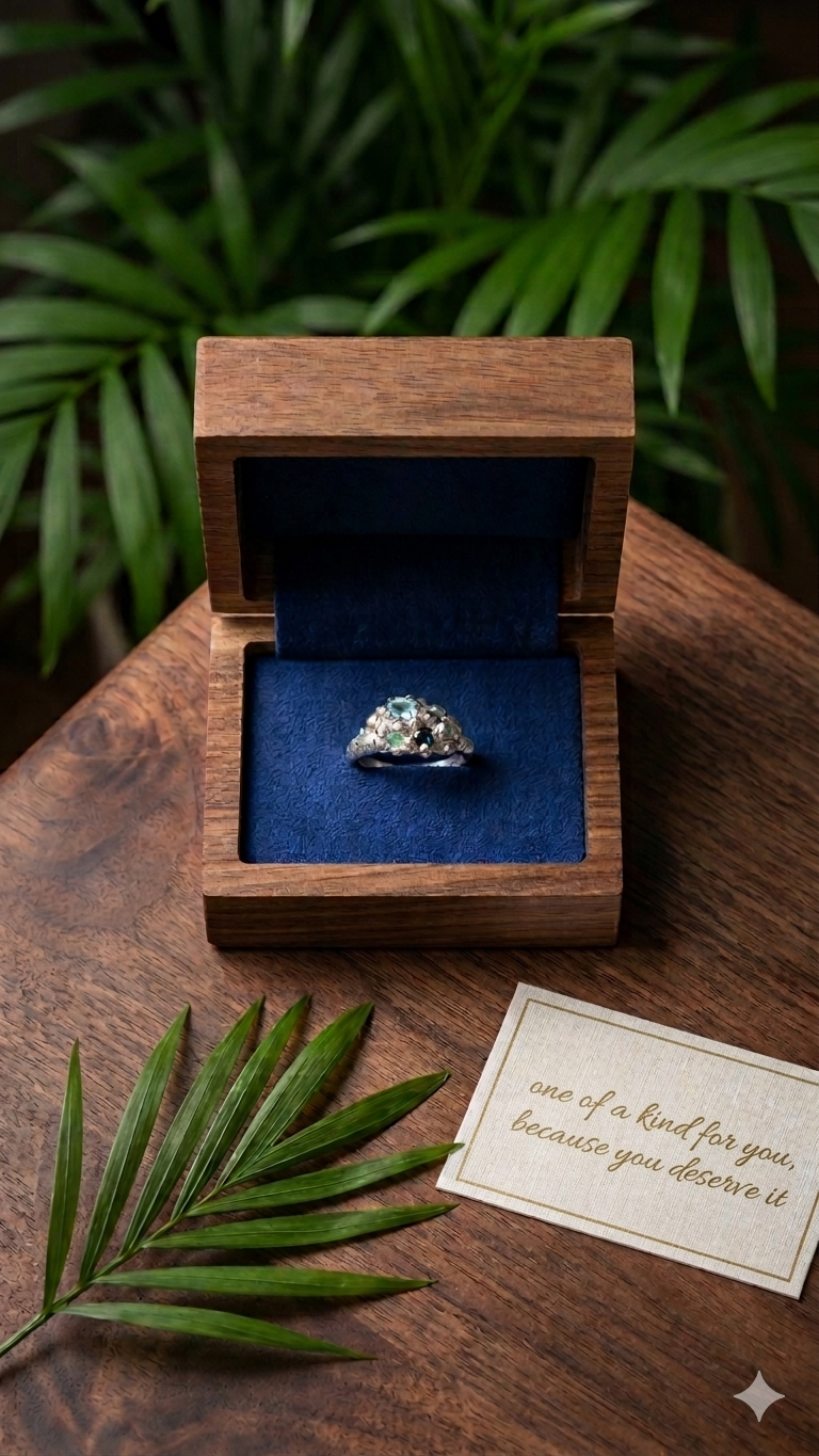Organic sculptural silver ring with scattered gemstones