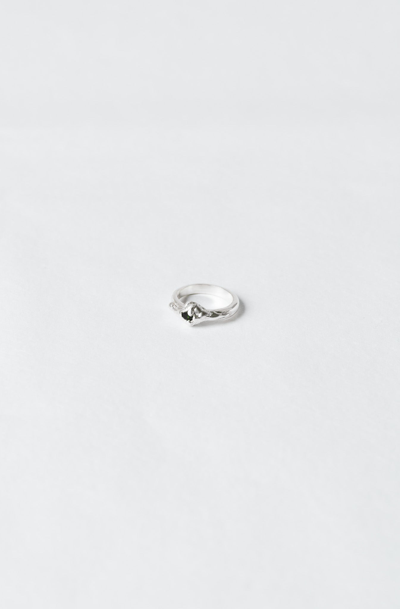 Molten Silver & Deep Green Tourmaline Statement Ring