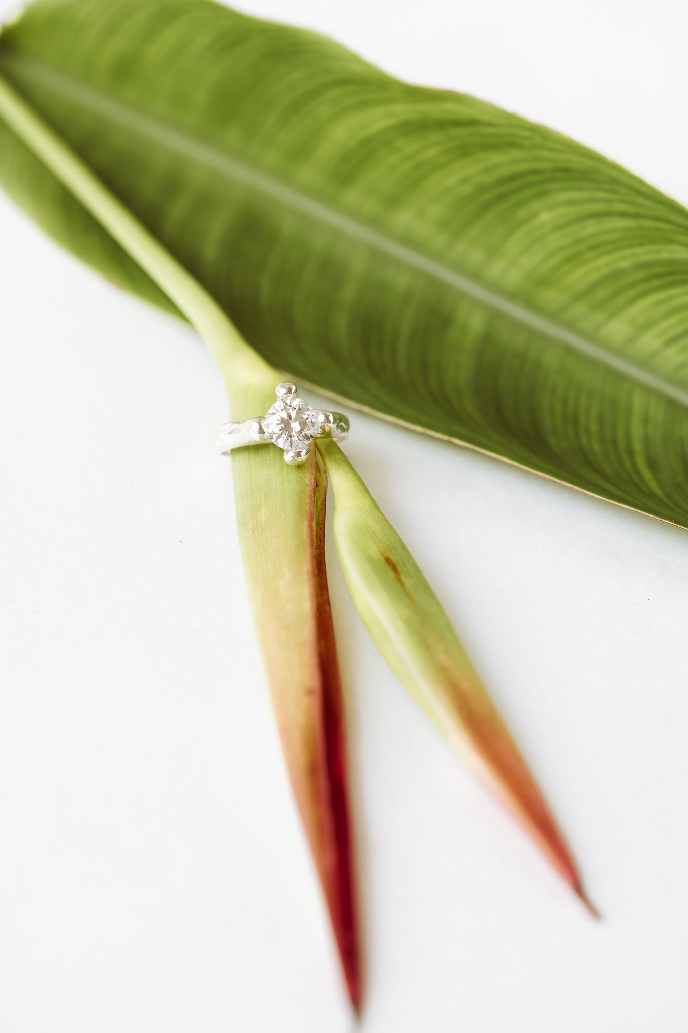Moissanite Engagement Ring Silver, Handmade Wax Carved Ring, Unique Promise Ring