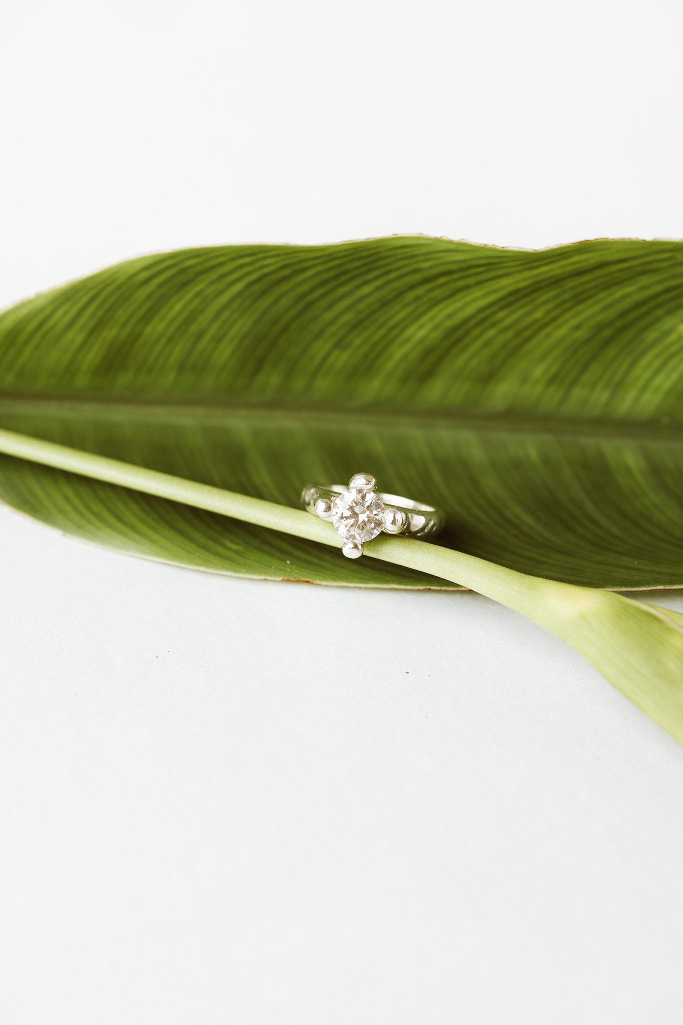Moissanite Engagement Ring Silver, Handmade Wax Carved Ring, Unique Promise Ring