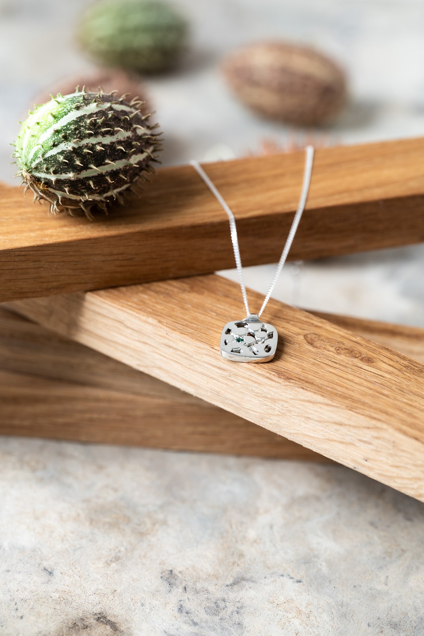 Organic Sterling Silver Pendant Necklace with Green Gemstone I Inner Garden