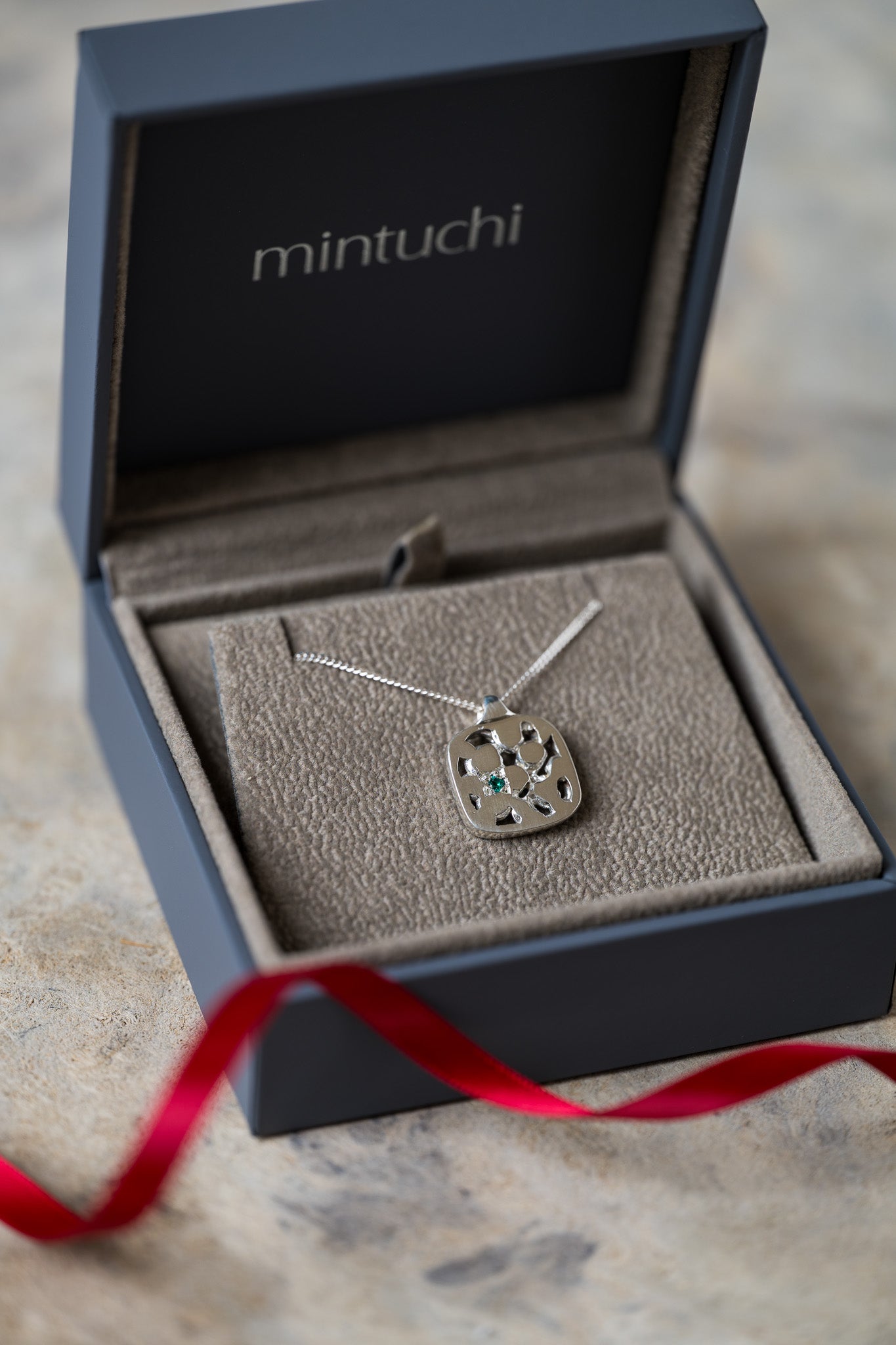 Organic Sterling Silver Pendant Necklace with Green Gemstone I Inner Garden