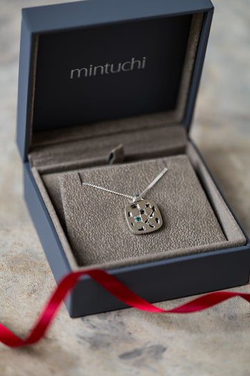 Organic Sterling Silver Pendant Necklace with Green Gemstone I Inner Garden