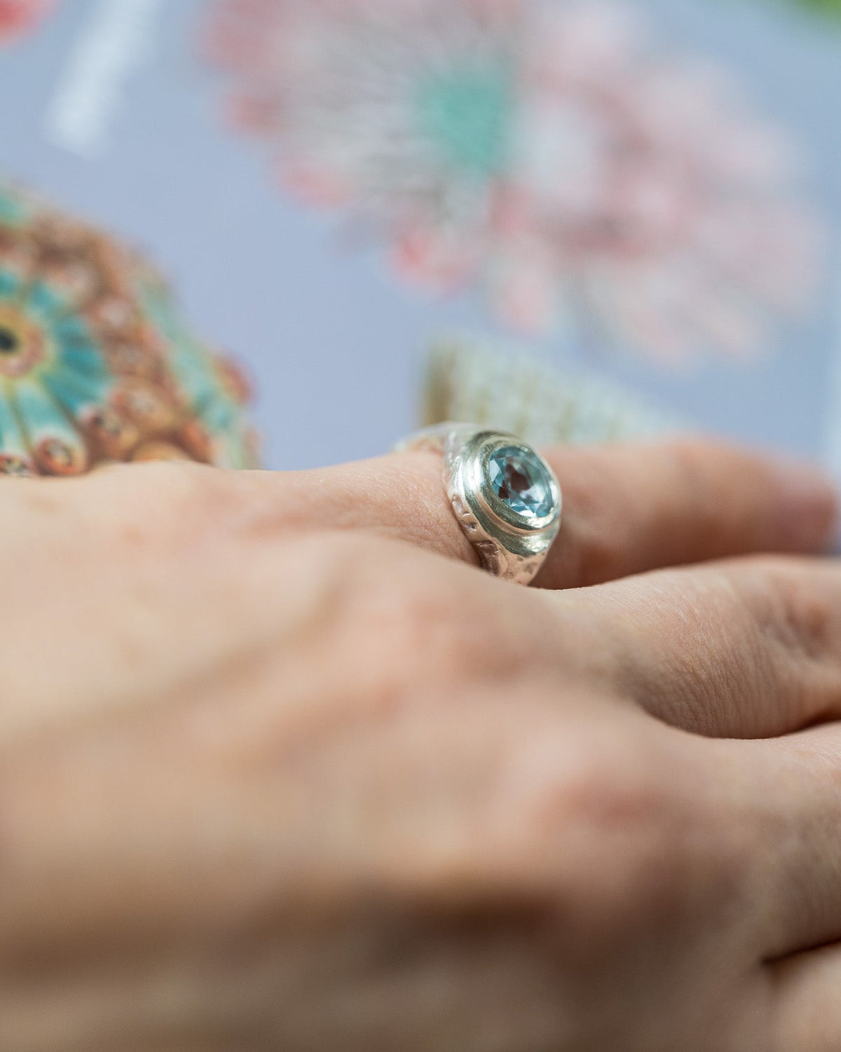 A Sculptural Aquamarine Pinky Signet Ring — Stillwater — Size 5 US