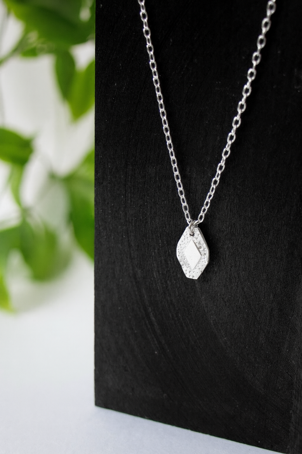 Sterling Silver Geometric Rhombus Necklace – Handmade Pendant, Minimalist Jewelry