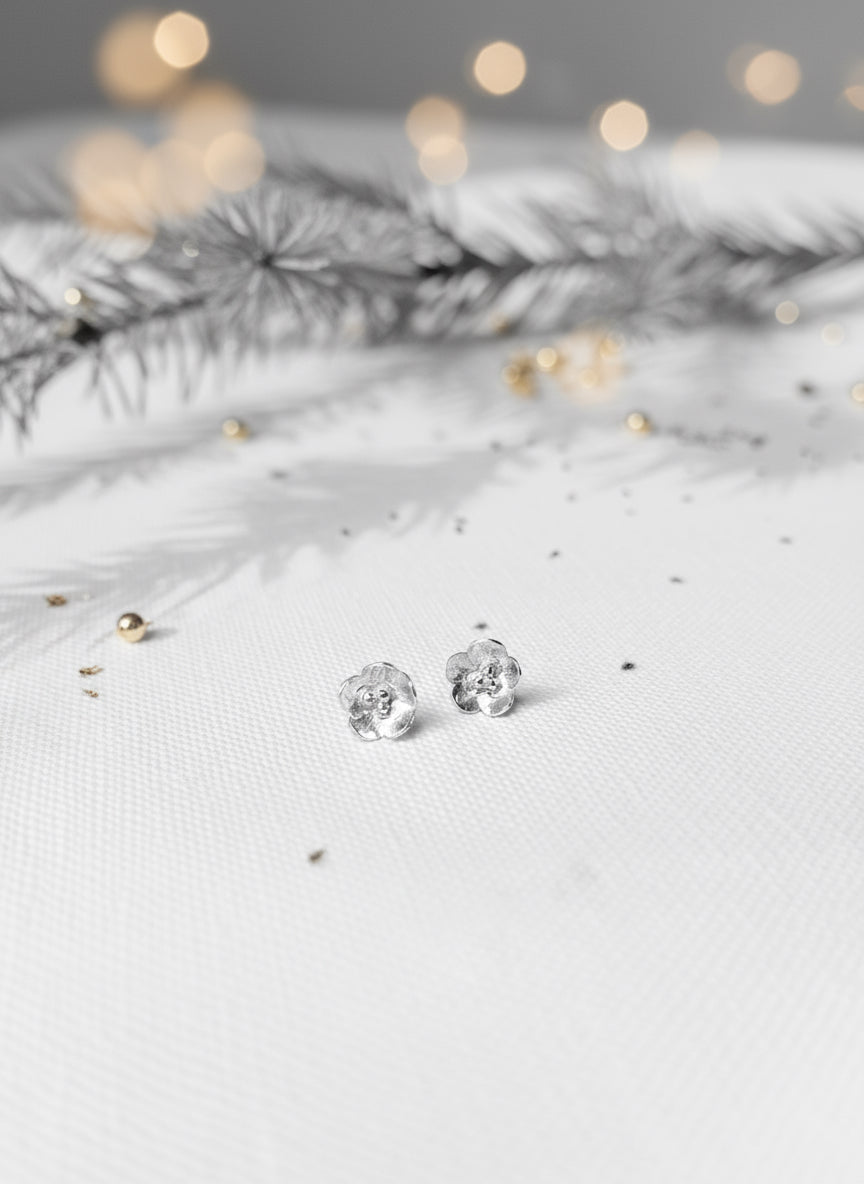 Handmade Small Flower Stud Earrings in Sterling Silver | Dainty Floral Studs for Everyday Wear