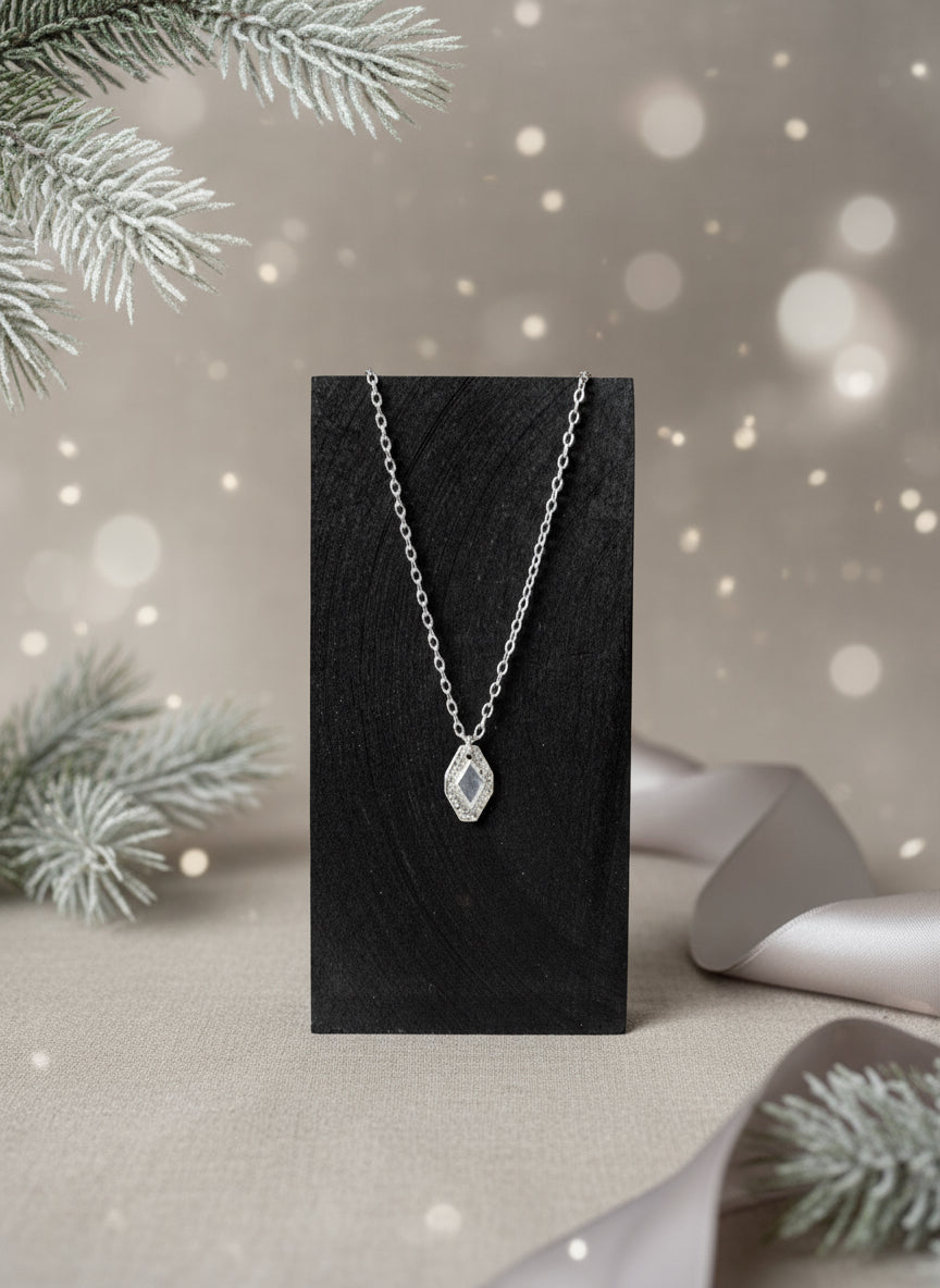 Sterling Silver Geometric Rhombus Necklace – Handmade Pendant, Minimalist Jewelry