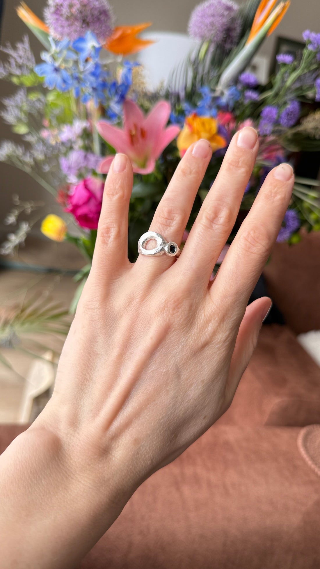 Sculptural Silver Ring with London Blue Topaz Stone