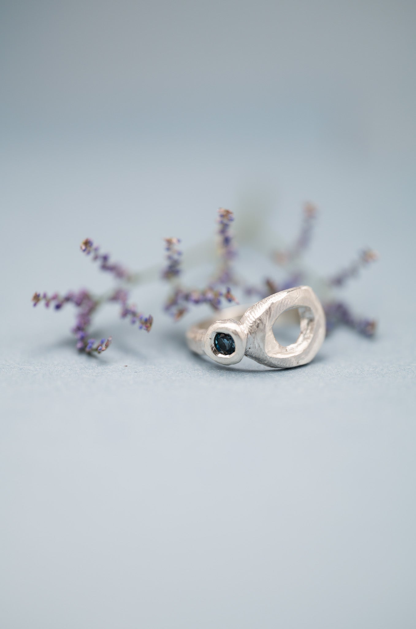 Sculptural Silver Ring with London Blue Topaz Stone