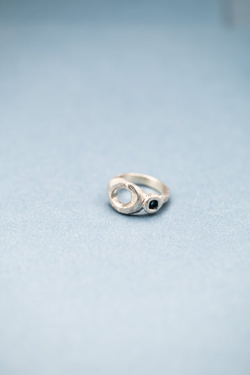 Sculptural Silver Ring with London Blue Topaz Stone