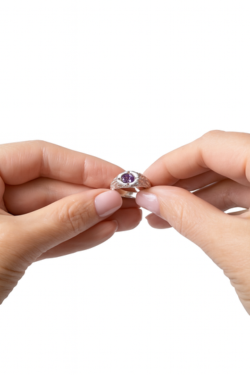 Handmade Silver Textured Signet Ring with Amethyst Stone