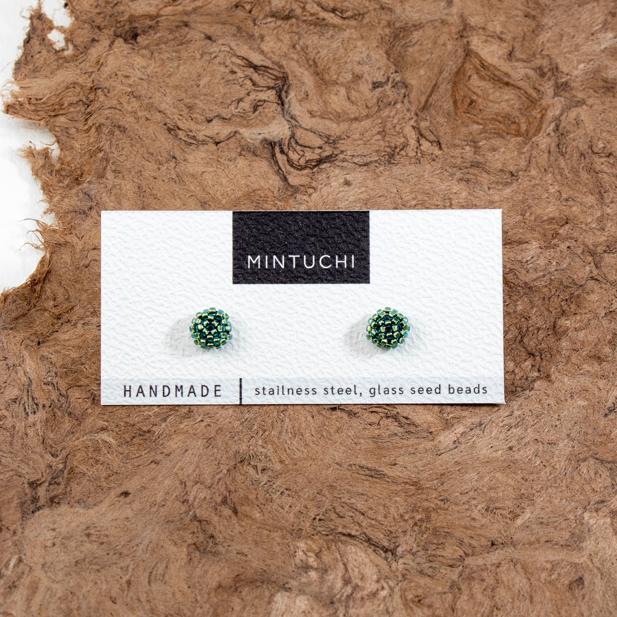 Aqua Green Beaded Stud Earrings