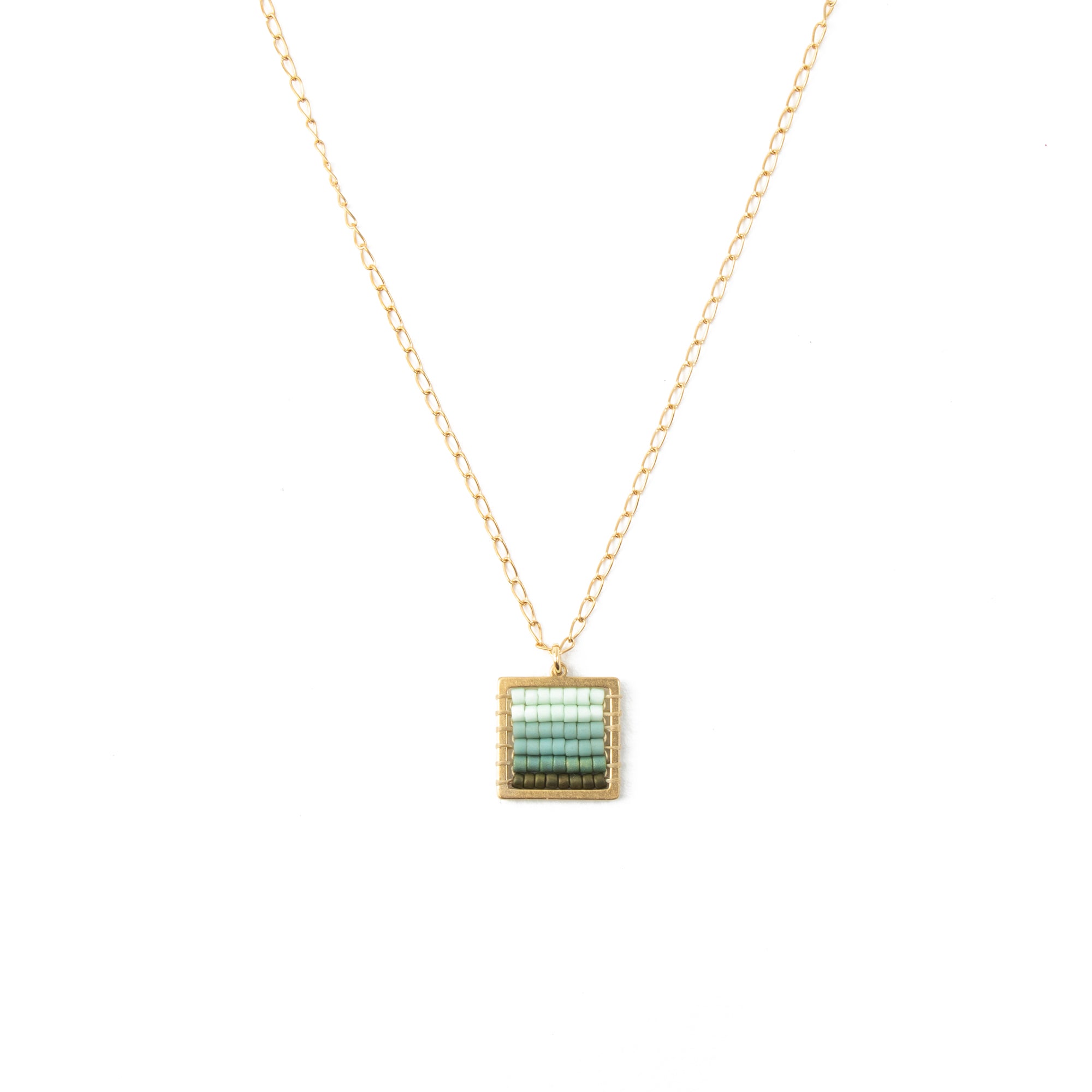 Green Ombre Square Frame Beaded Necklace
