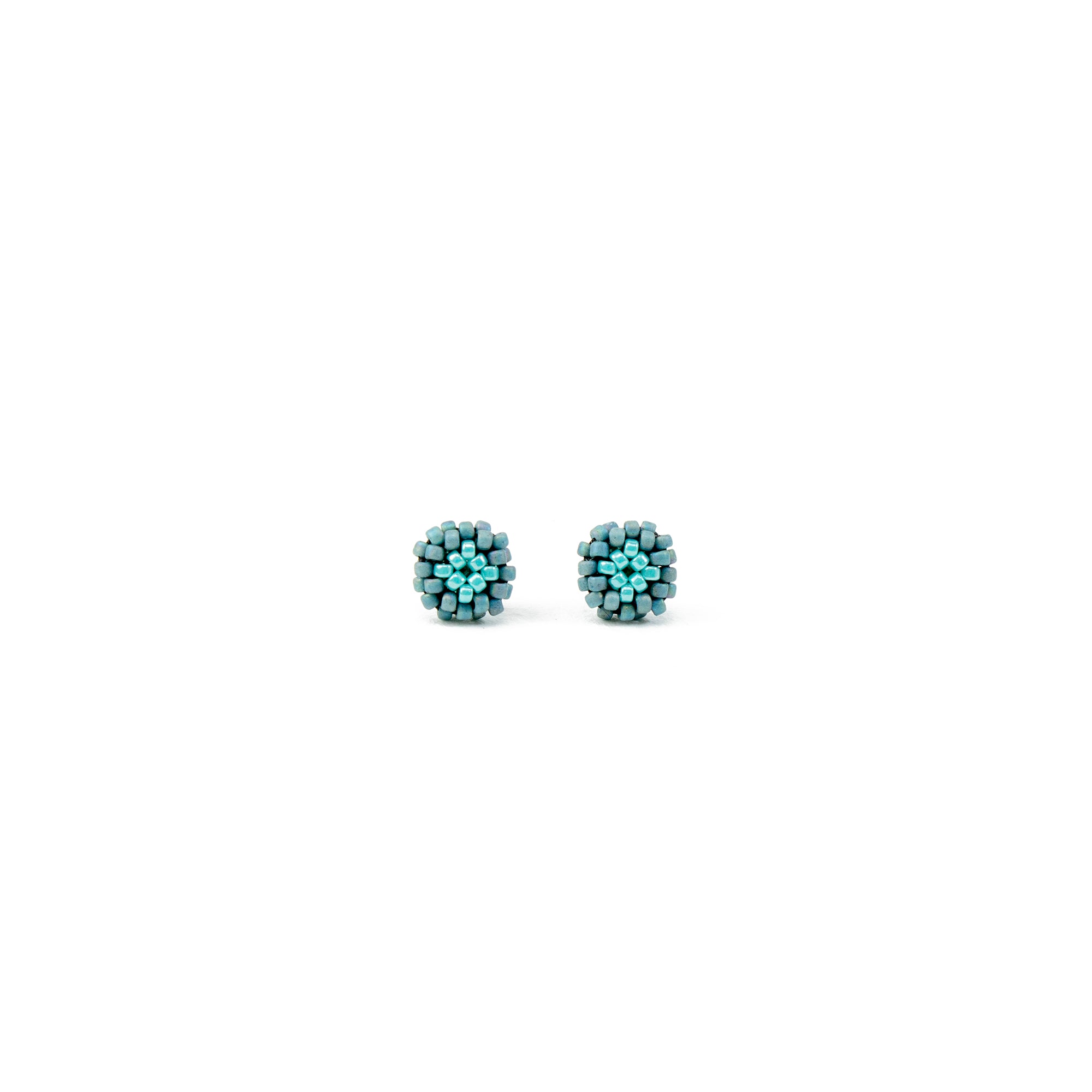 Blue Seed Beaded Stud Earrings