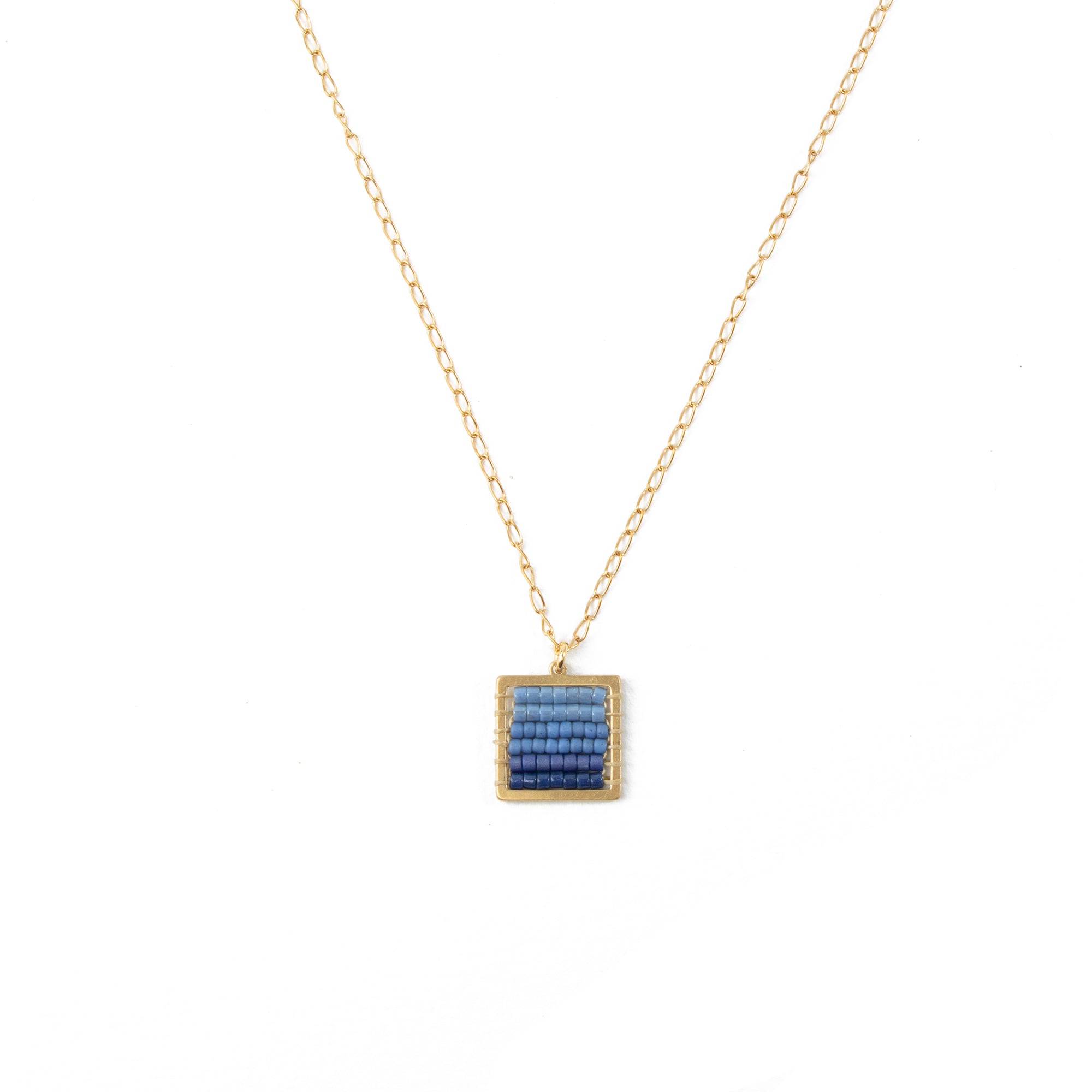 Blue Ombre Square Frame Beaded Necklace