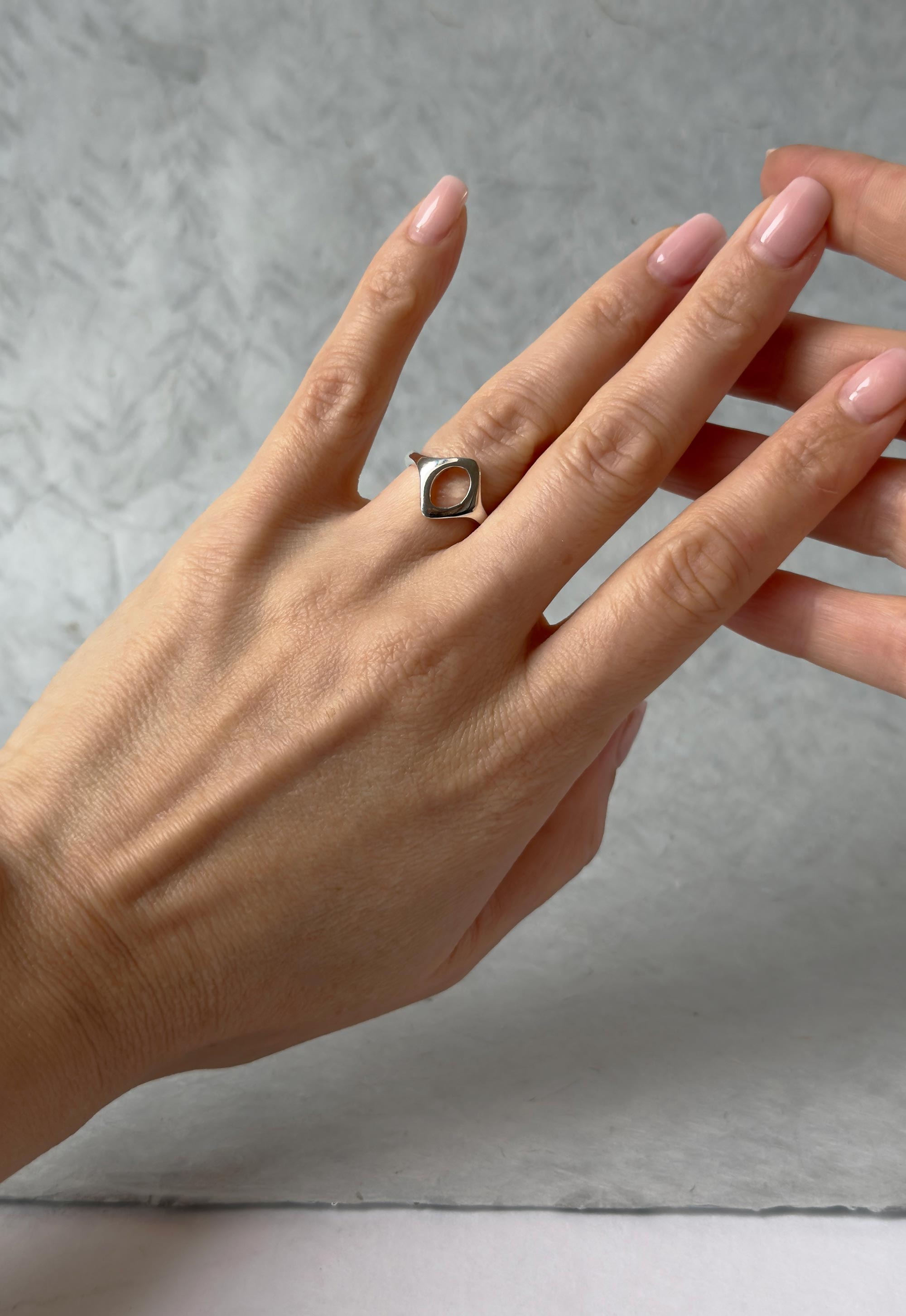 Handmade Sterling Silver Geometric Square Ring – Minimalist Modern Open Design Jewelry