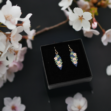 Hand-Beaded Floral Leaf Dangle Earrings – Elegant & Lightweight Jewelry