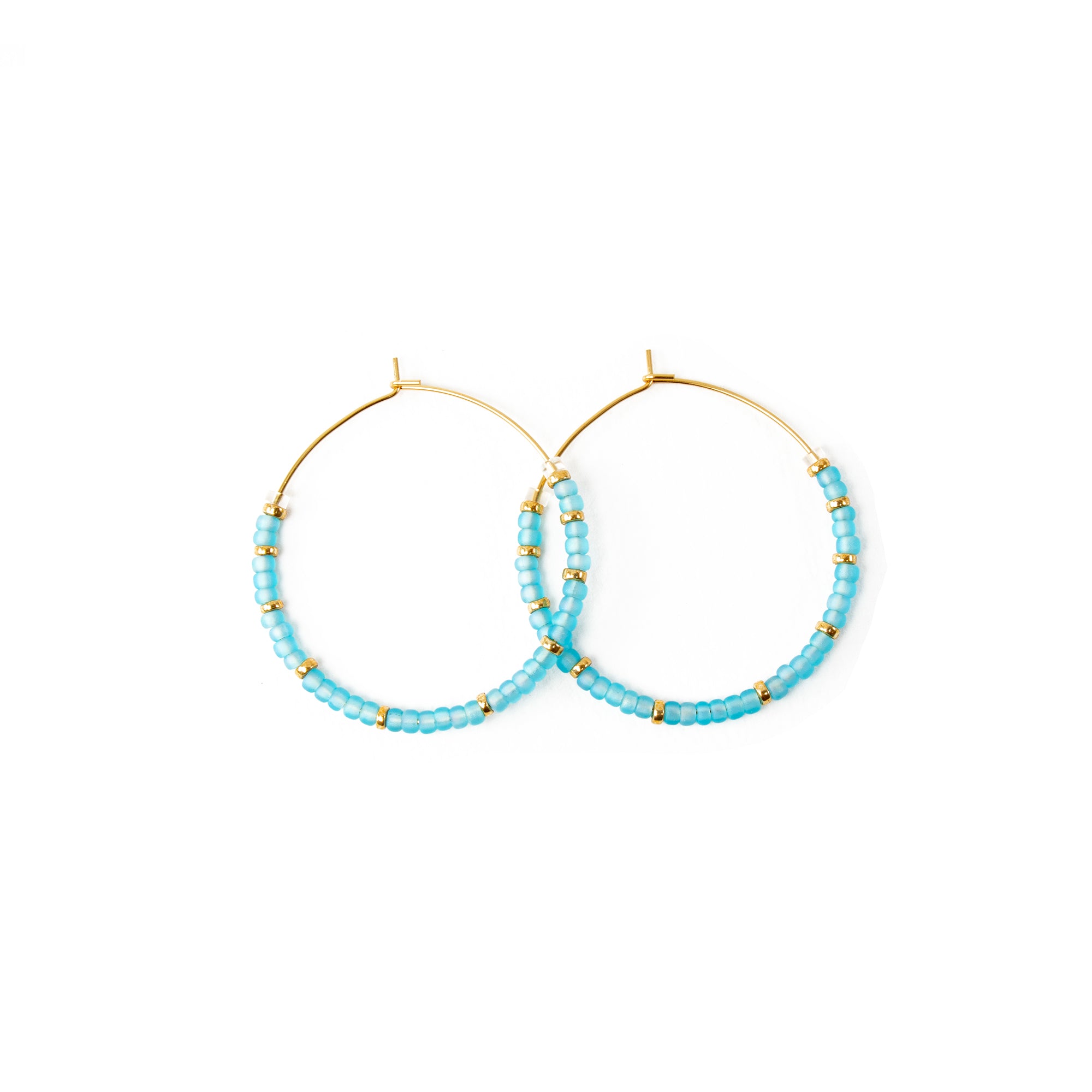 Aqua Blue Beaded Hoop Earrings