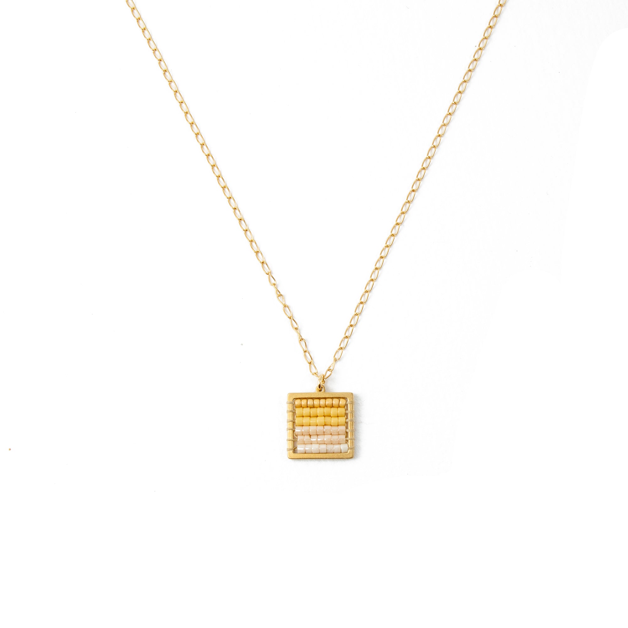 Yellow Mustard Ombre Square Frame Beaded Necklace