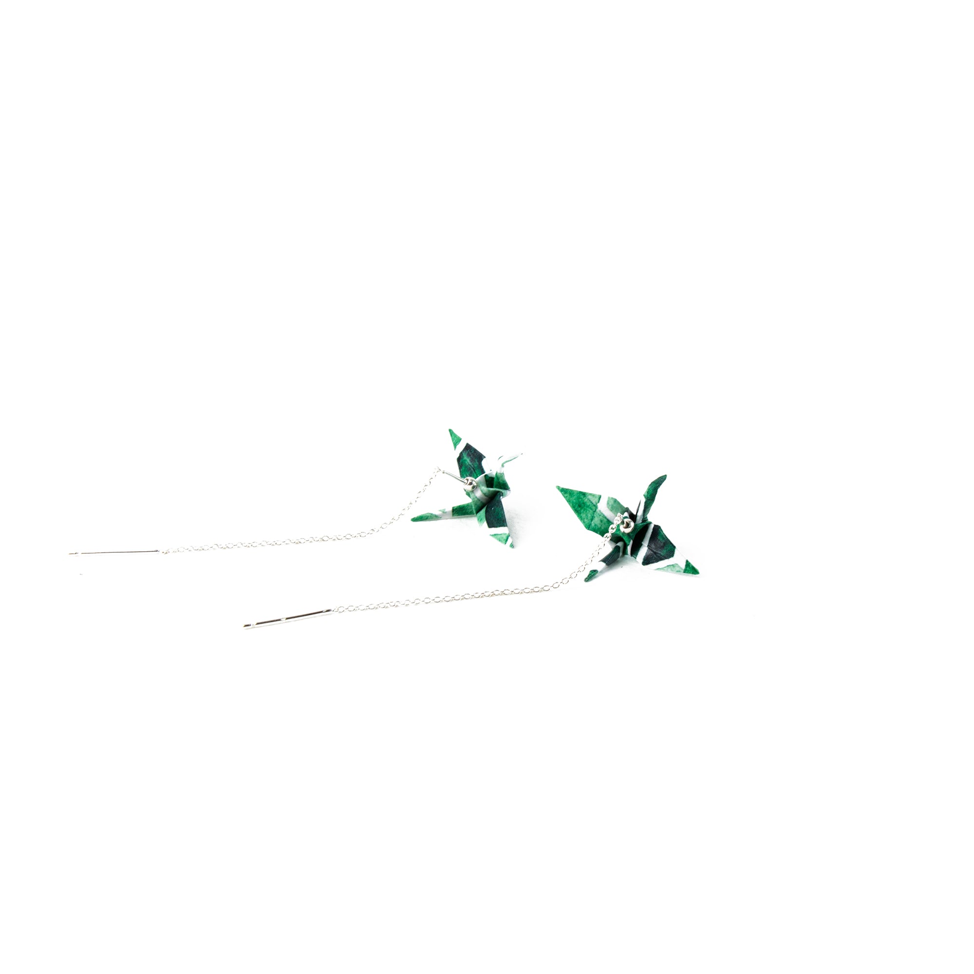 Green Origami Crane Threader Earrings