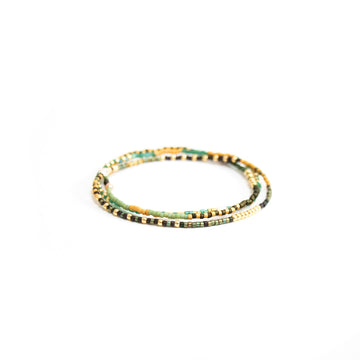 Seed Bead Stretch Bracelets set of 3 / Green Brown