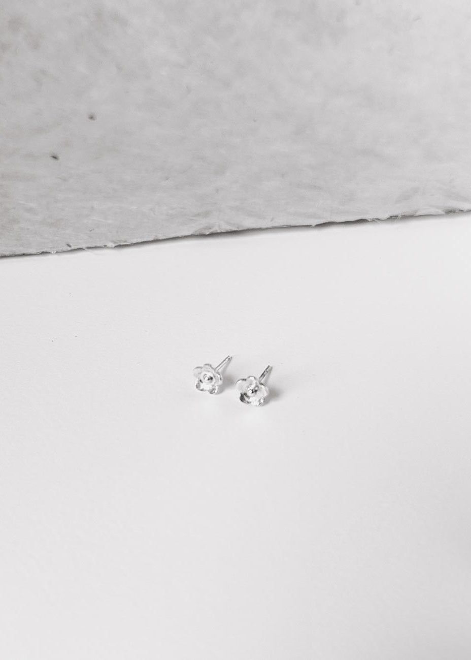 Tiny Silver Flower Stud Earrings | Handmade